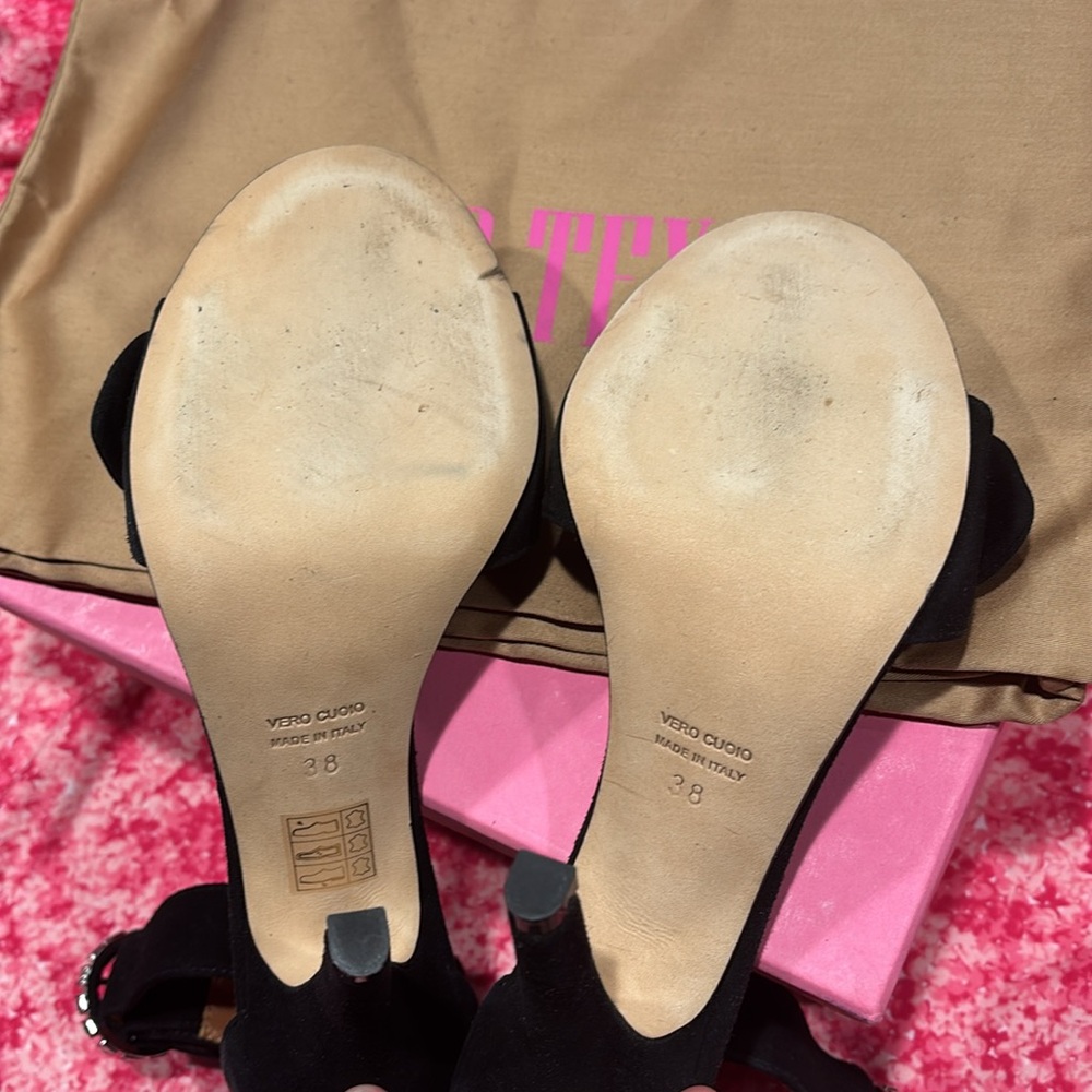 💫NWT💫Paris Texas Black Suede Crystal Buckle Sandals 38 - Picture 6 of 7
